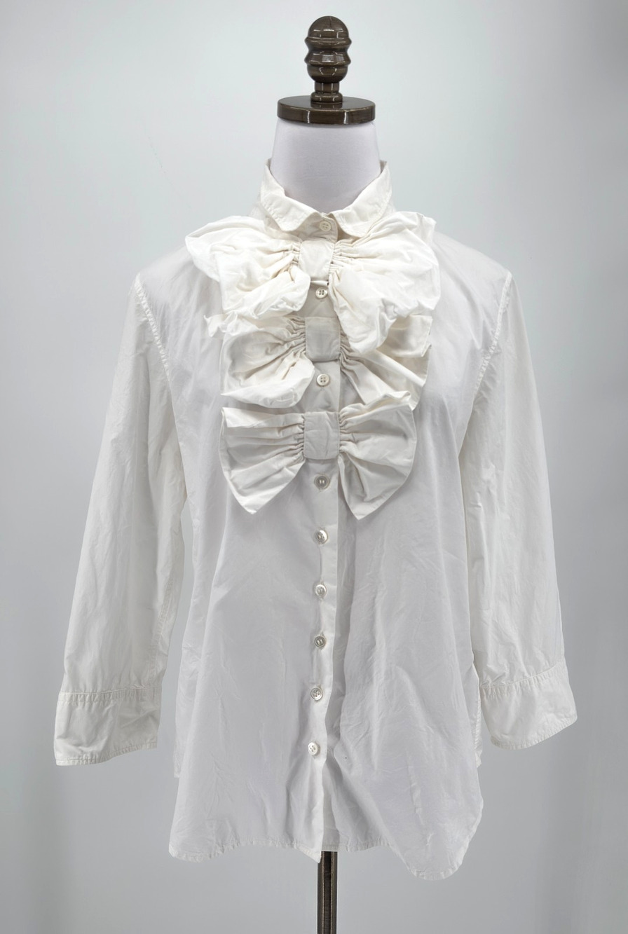 Pauw Amsterdam White Avant-Garde Bow Collar Poplin Button Up Blouse Sz US L
